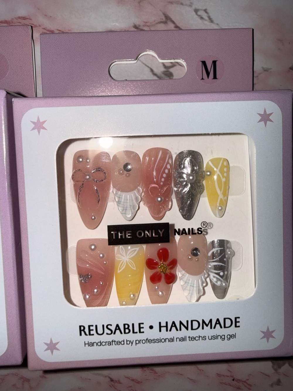 The Only Nails Reusable Handmade Press-On Set - Pink, Yellow, Silver